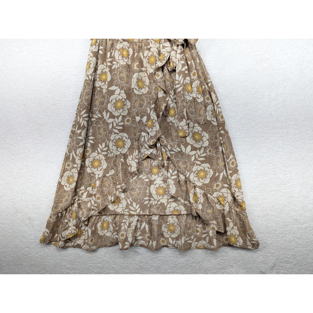 Sienna Sky Floral Print High Low Midi Dress Short Sleeve Brown Size L - Picture 2 of 10